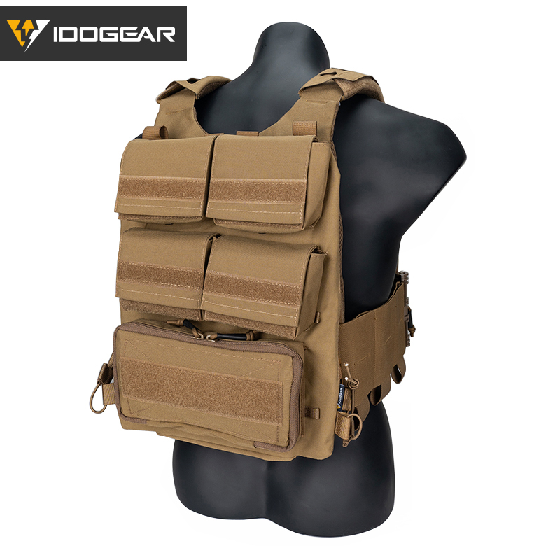 IDOGEAR Tactical 3.0 FCSK Vest with 556 Triple Mag Pouch, Tactical Zip-on Pouch and  Zipper Adapter Tactical Plate Carrier Set 3320-5Pack
