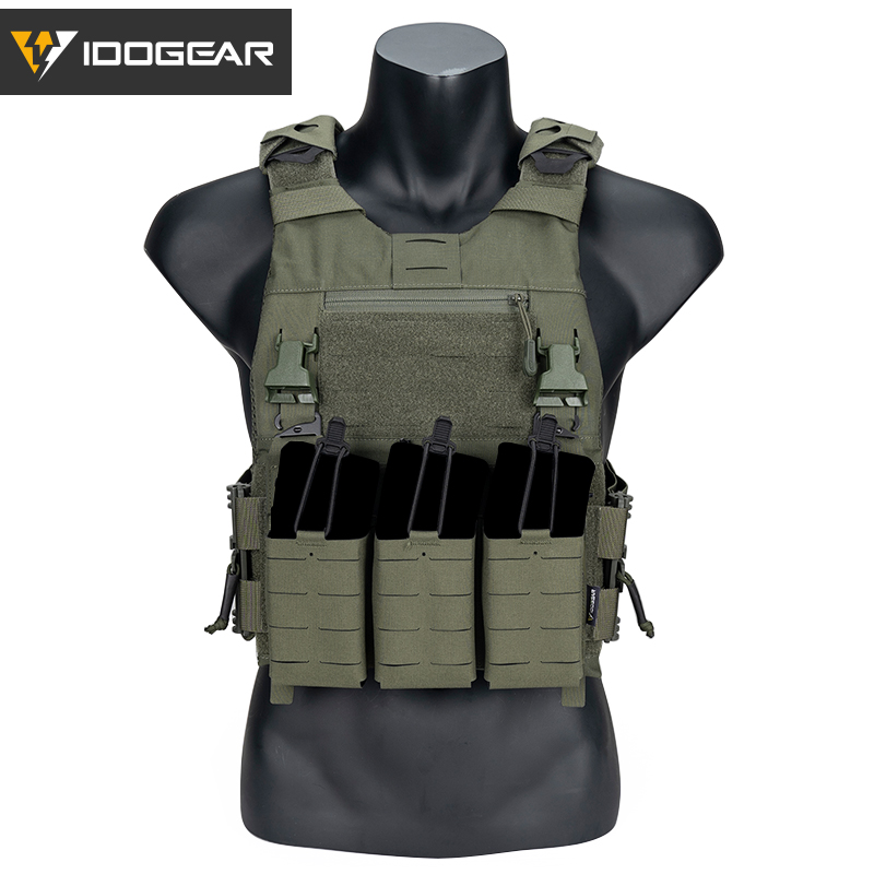 IDOGEAR Tactical 3.0 FCSK Vest with 556 Triple Mag Pouch, Tactical Zip-on Pouch and  Zipper Adapter Tactical Plate Carrier Set 3320-5Pack