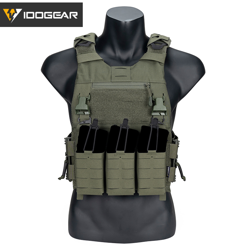 IDOGEAR Tactical 3.0 FCSK Vest with 556 Triple Mag Pouch, Tactical Zip-on Pouch and  Zipper Adapter Tactical Plate Carrier Set 3320-5Pack
