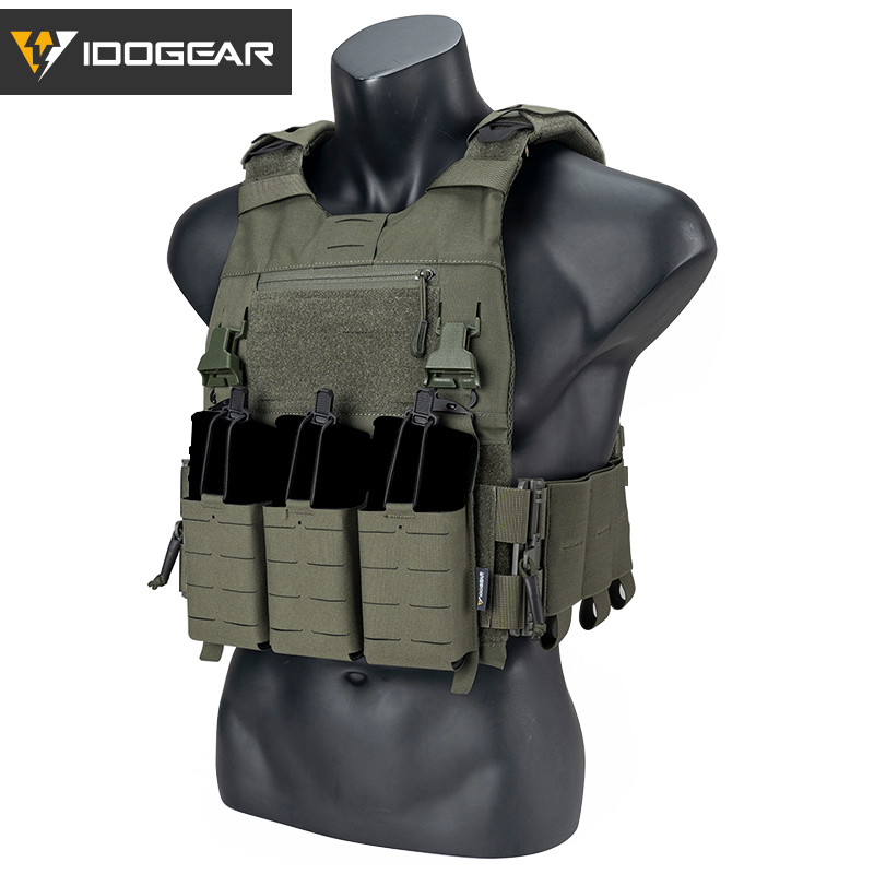 IDOGEAR Tactical 3.0 FCSK Vest with 556 Triple Mag Pouch, Tactical Zip-on Pouch and  Zipper Adapter Tactical Plate Carrier Set 3320-5Pack