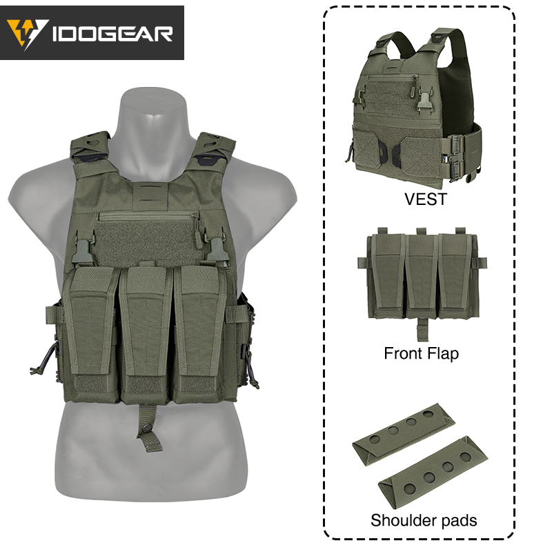IDOGEAR Tactical 3.0 FCSK Vest with 556 Triple Mag Pouch and Shoulder Cover 2Pcs Tactical Plate Carrier 3320-3Pack