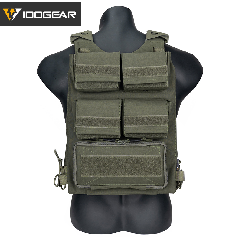 IDOGEAR Tactical 3.0 FCSK Vest with 556 Triple Mag Pouch, Tactical Zip-on Pouch and  Zipper Adapter Tactical Plate Carrier Set 3320-5Pack