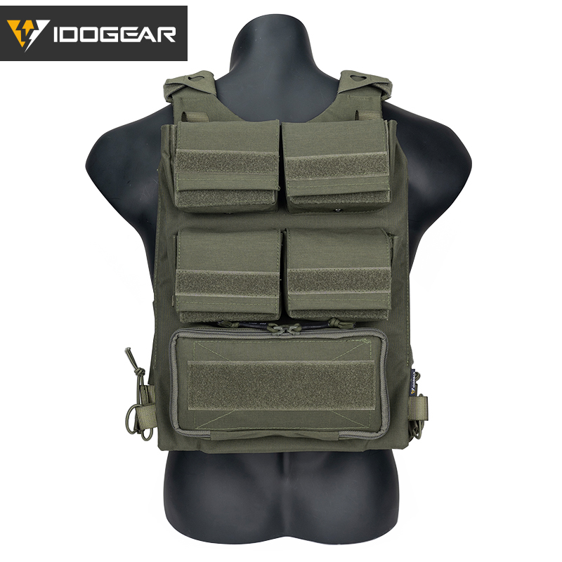 IDOGEAR Tactical 3.0 FCSK Vest with 556 Triple Mag Pouch, Tactical Zip-on Pouch and  Zipper Adapter Tactical Plate Carrier Set 3320-5Pack