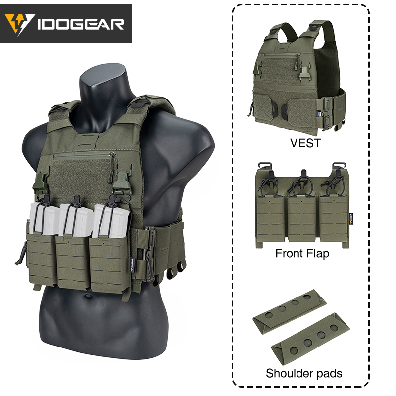 IDOGEAR Tactical 3.0 FCSK Vest Quick Release With KTAR Front Flap Triple Mag Pouch and Shoulder Cover 2Pcs Vest Set 3320-3Pack