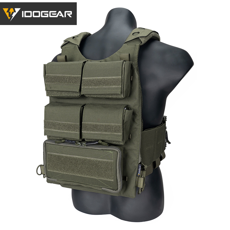 IDOGEAR Tactical 3.0 FCSK Vest with 556 Triple Mag Pouch, Tactical Zip-on Pouch and  Zipper Adapter Tactical Plate Carrier Set 3320-5Pack