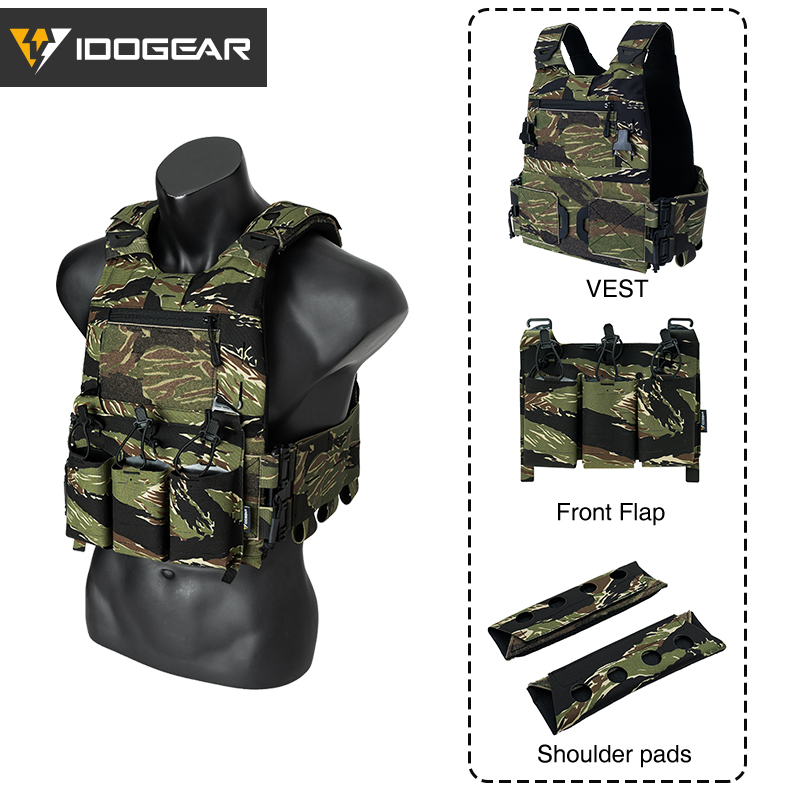 IDOGEAR Tactical 3.0 FCSK Vest Quick Release With KTAR Front Flap Triple Mag Pouch and Shoulder Cover 2Pcs Vest Set 3320-3Pack