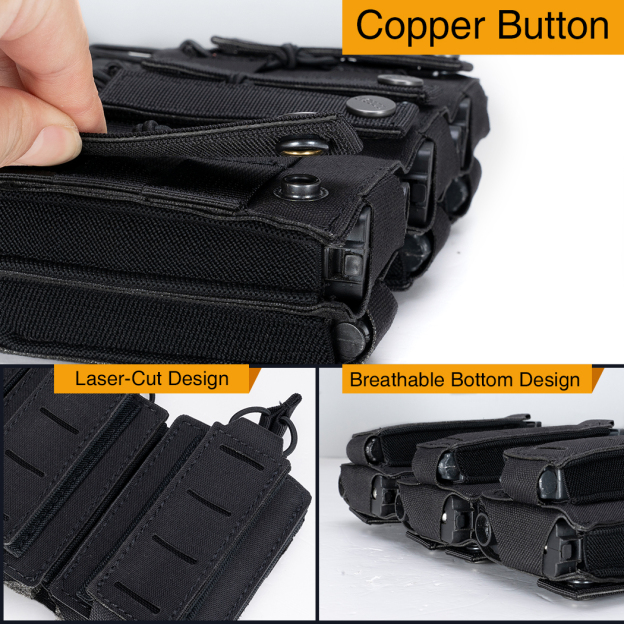 IDOGEAR Tactical LSR 9mm 556 Mag Pouch Triple Mag Carrier MOLLE Pouch Laser Cut 3570