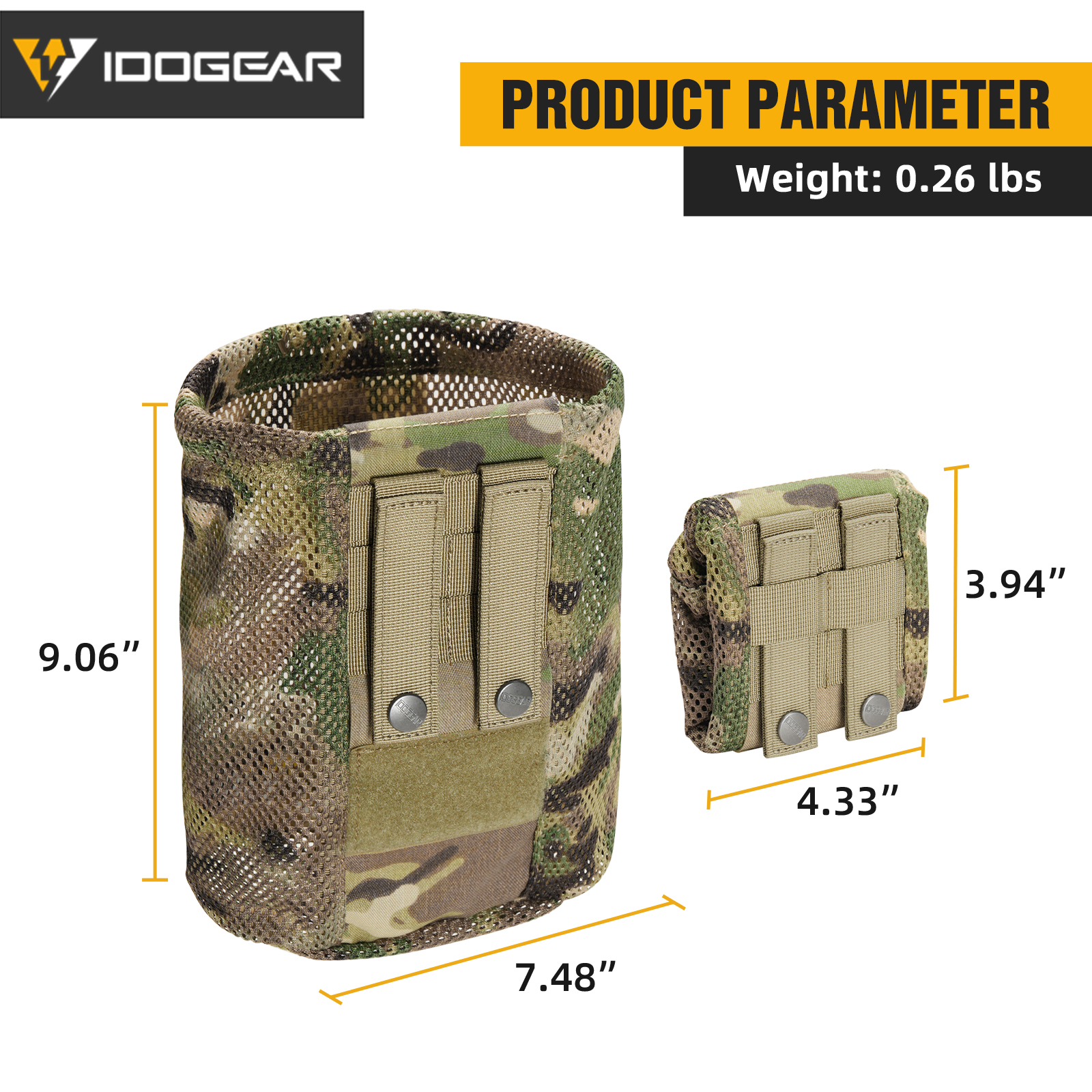 IDOGEAR Roll-Up Mesh Dump Pouch Foldable MOLLE Utility Pouch Drawstring Closure Lightweight 3595
