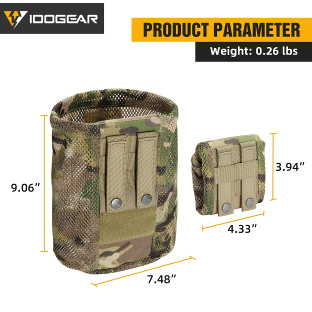 IDOGEAR Roll-Up Mesh Dump Pouch Foldable MOLLE Utility Pouch Drawstring Closure Lightweight 3595