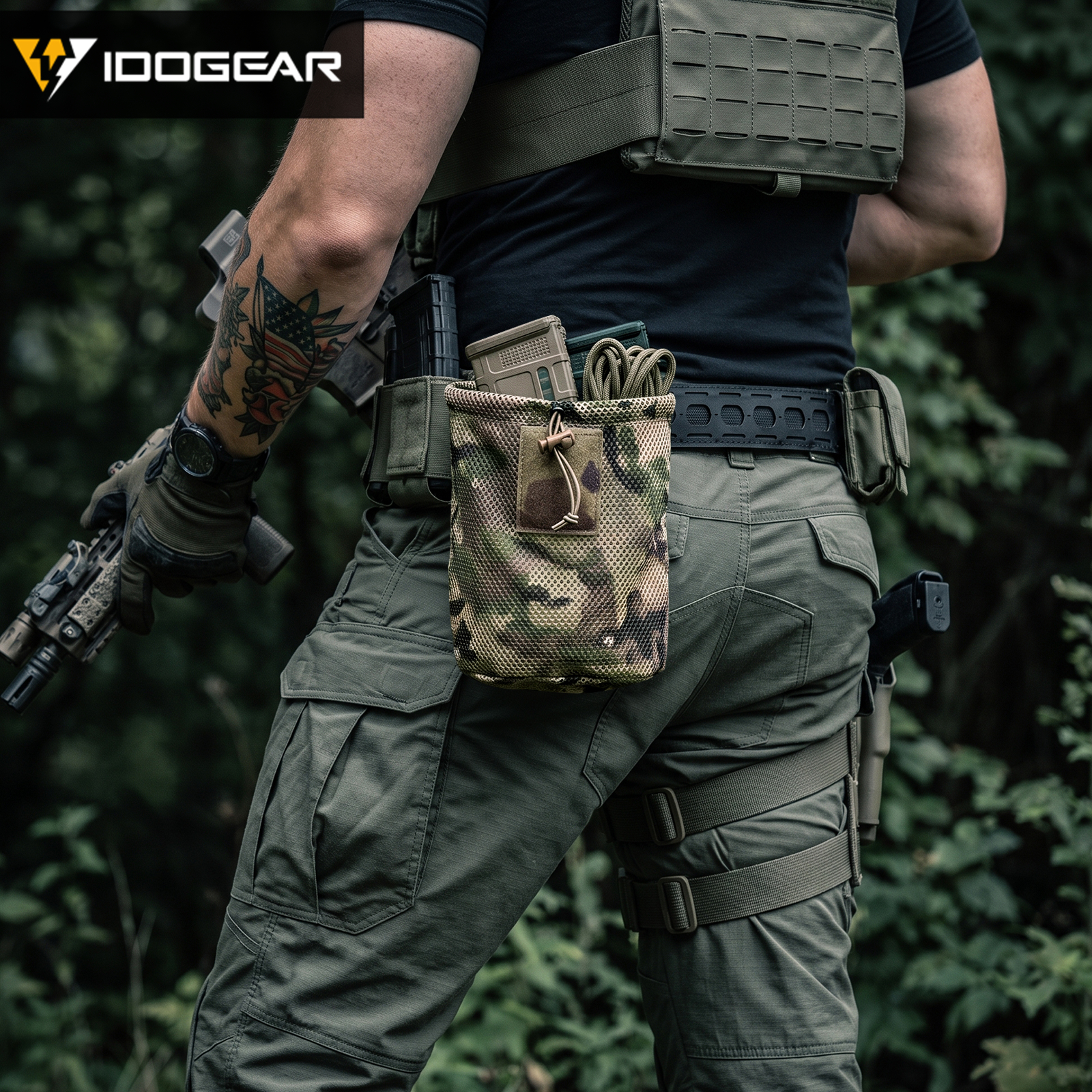 IDOGEAR Roll-Up Mesh Dump Pouch Foldable MOLLE Utility Pouch Drawstring Closure Lightweight 3595