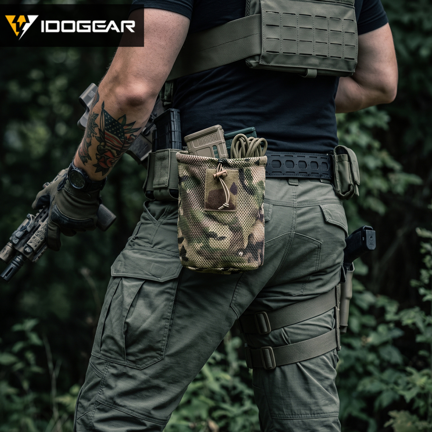 IDOGEAR Roll-Up Mesh Dump Pouch Foldable MOLLE Utility Pouch Drawstring Closure Lightweight 3595