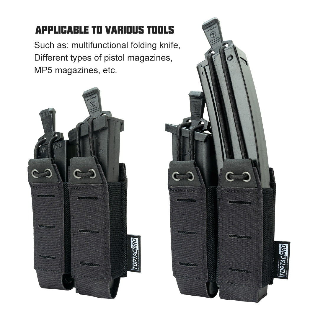 TOPTACPRO Tactical Double Mag Pouch for 9mm MOLLE Open Top Mag Pouch Quick Draw Lightweight Mag Holder 8526