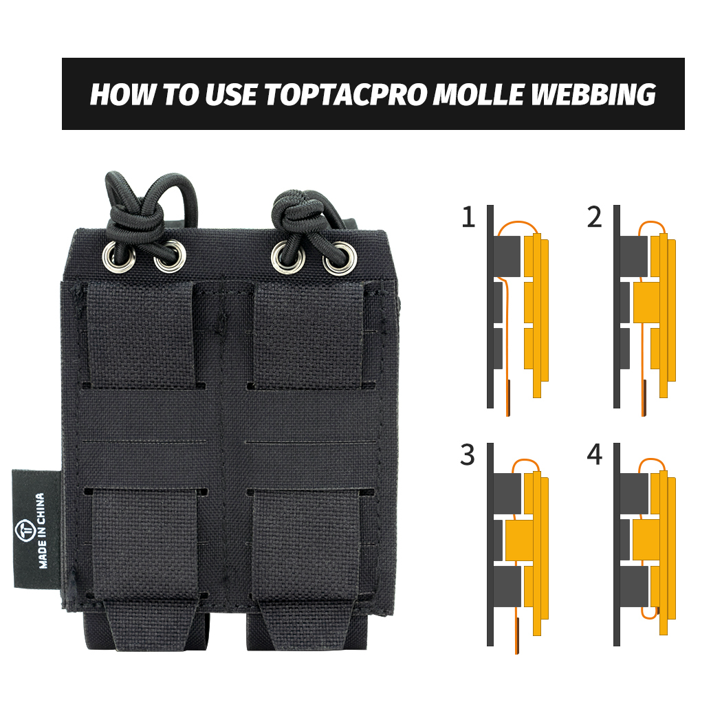 TOPTACPRO Tactical Double Mag Pouch for 9mm MOLLE Open Top Mag Pouch Quick Draw Lightweight Mag Holder 8526