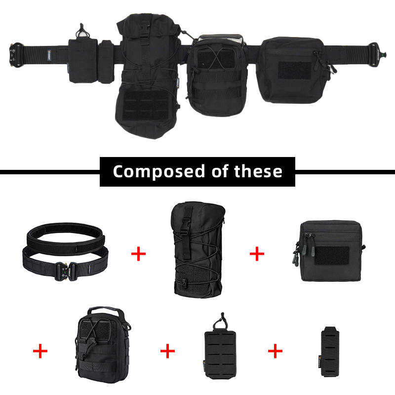 IDOGEAR Tactical 2" MOLLE Belt Set Medical Pouch Dump Pouch Single 9mm 556 Mag Pouch Quick Release Tactical Belt 3415