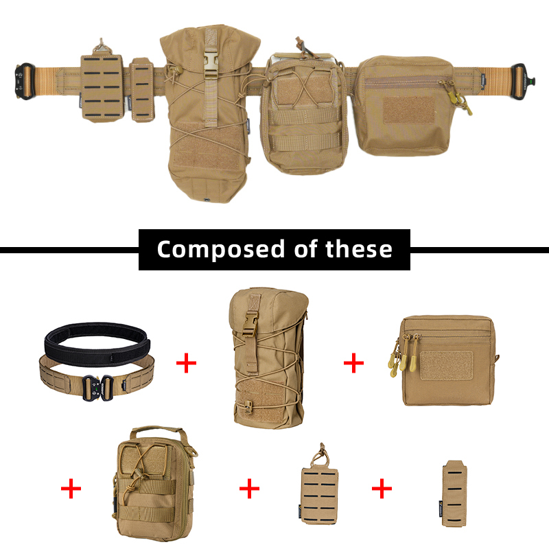 IDOGEAR Tactical 2" MOLLE Belt Set Medical Pouch Dump Pouch Single 9mm 556 Mag Pouch Quick Release Tactical Belt 3415