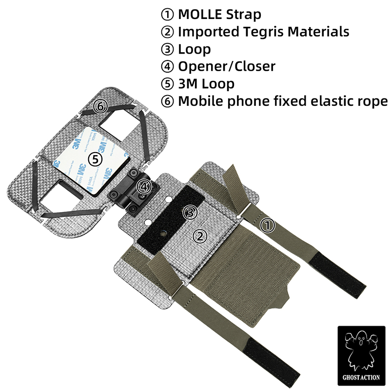 Ghost Action Navigation Panel SS Style Foldable Phone Holder Lightweight MOLLE Mount GA6905