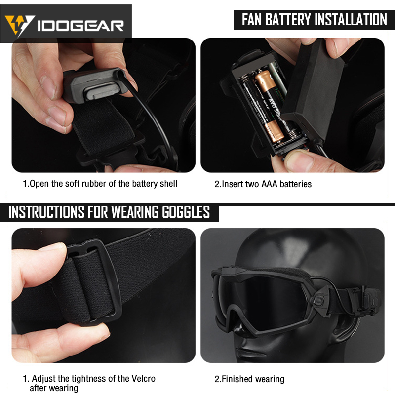 IDOGEAR Tactical Fan Goggle Adjustable Regulator Glasses Set Anti-fog Paintball 6905