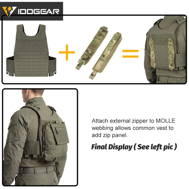IDOGEAR Zipper Adapter Set MOLLE Compatible Vest Extension YKK Zippers for Panel 3950