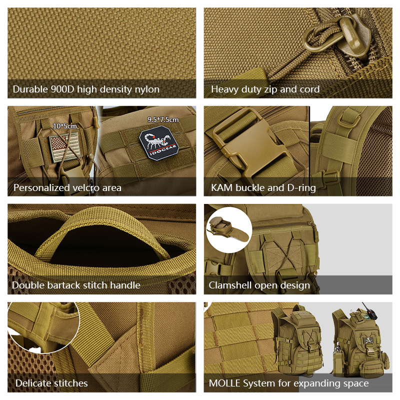 IDOGEAR 40L Tactical Backpack MOLLE 900D Nylon Water Resistant Sports Backpacks 3504