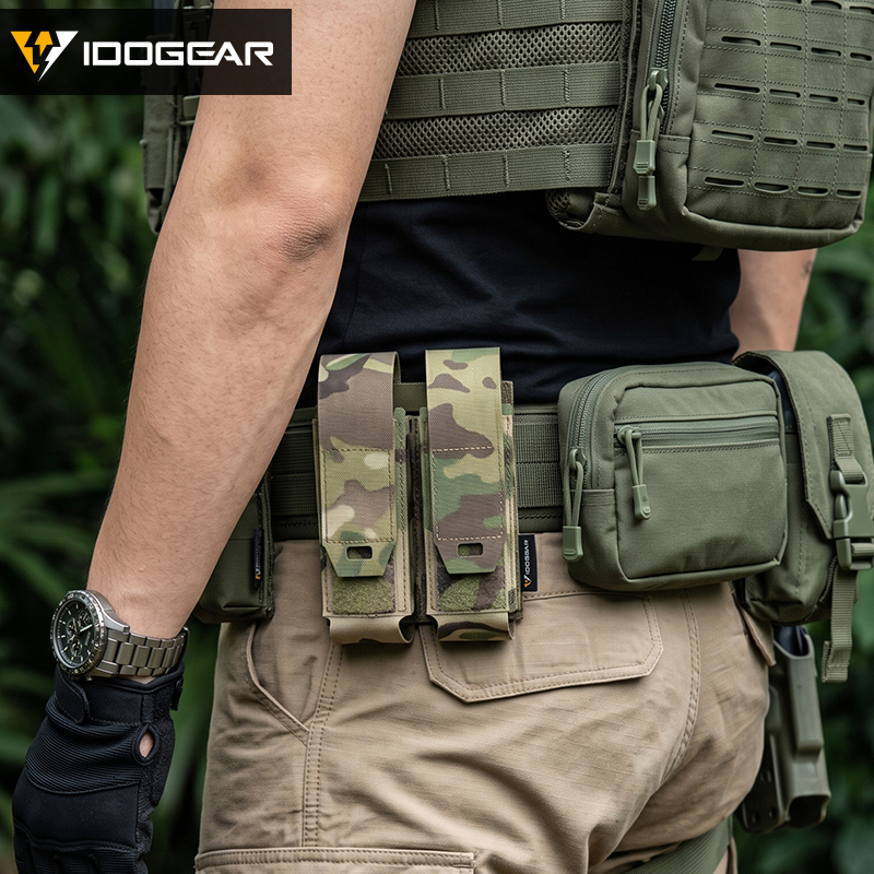 IDOGEAR Double Tool Pouch MOLLE Storage Holder Adjustable Hook&Loop for Outdoor Vest Belt Gear 35130
