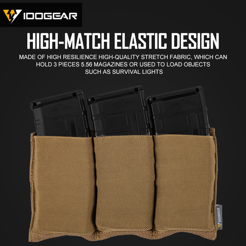 IDOGEAR Triple Mag Pouch Elastic Molle Carrier for M4/M16/AR Mag 3555