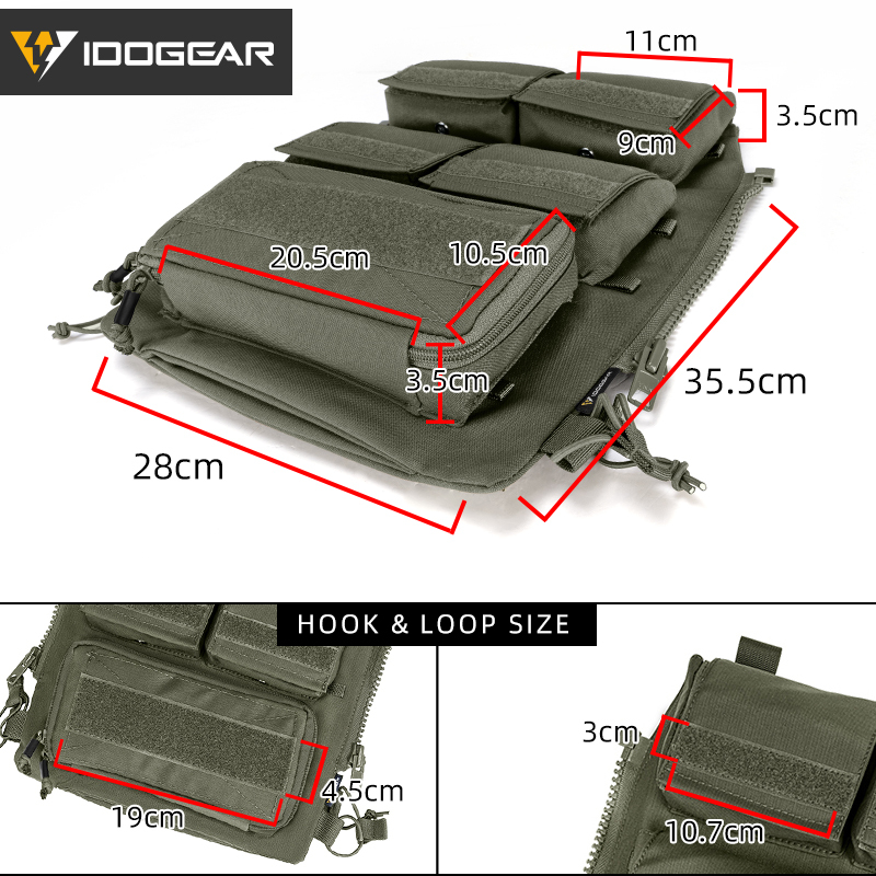 IDOGEAR Tactical Pouch With Zip on Panel YKK Zipper Hiking Hydration Backpack 3573