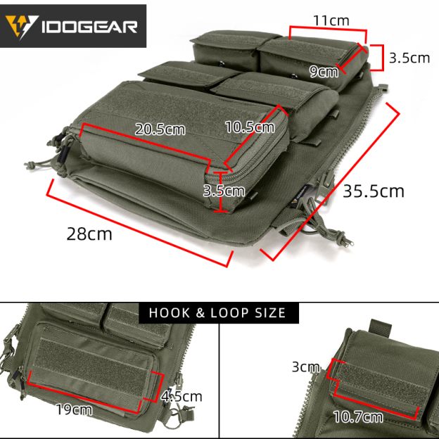 IDOGEAR Tactical Pouch With Zip on Panel YKK Zipper Hiking Hydration Backpack 3573