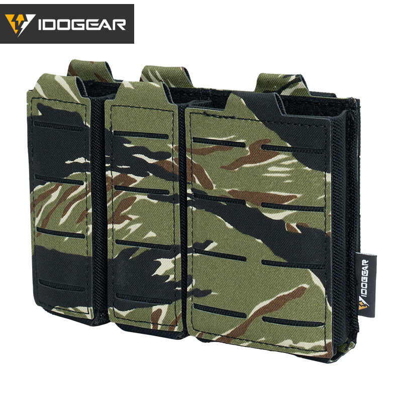 IDOGEAR Tactical Triple Mag Pouch Mag Carrier 9mm 5.56 Molle Pouch Laser Cut Design 3586