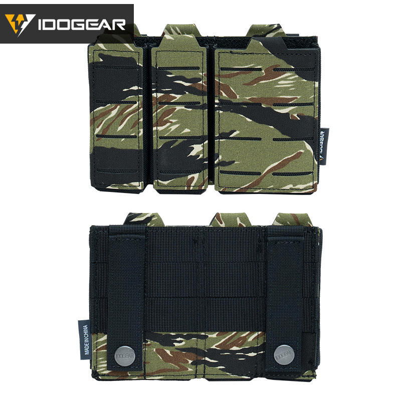 IDOGEAR Tactical Triple Mag Pouch Mag Carrier 9mm 5.56 Molle Pouch Laser Cut Design 3586