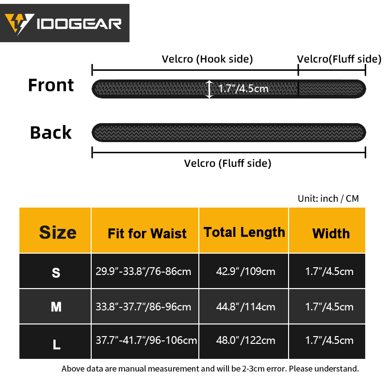 IDOGEAR Inner Belt for Tactical Duty Belt with Hook and Loop Liner Black 1.75" 3418