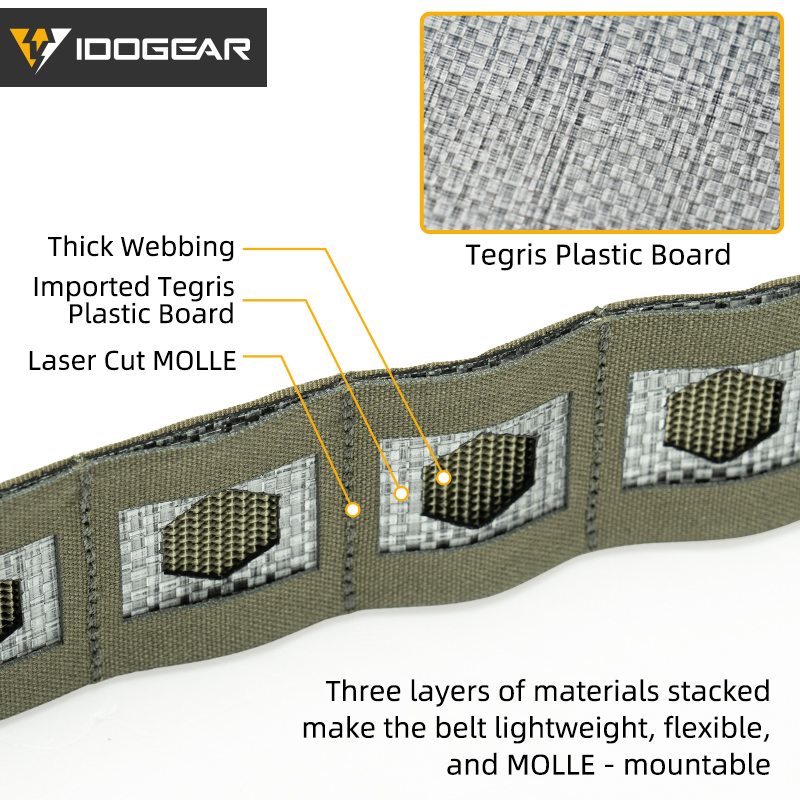 IDOGEAR 2" Tactical Tegris Belt with 1.5" Metal Replaceable Buckle Lightweight MOLLE 3441