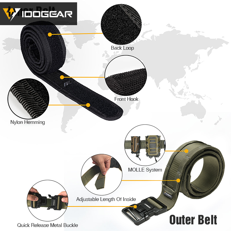 IDOGEAR Tactical 2" Belt with Metal Buckle MOLLE Webbing for Outdoor Training Hiking 3444 