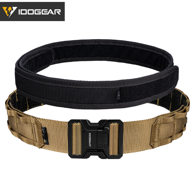 IDOGEAR Tactical 2" Belt with MOLLE Webbing Metal Buckle for Outdoor Training Hiking 3444 