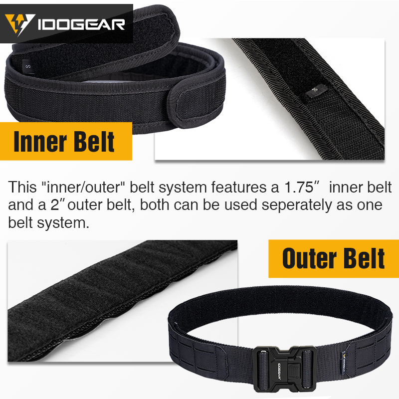 IDOGEAR Tactical 2" Belt with Metal Buckle Laser Cut MOLLE for Outdoor Training 3445