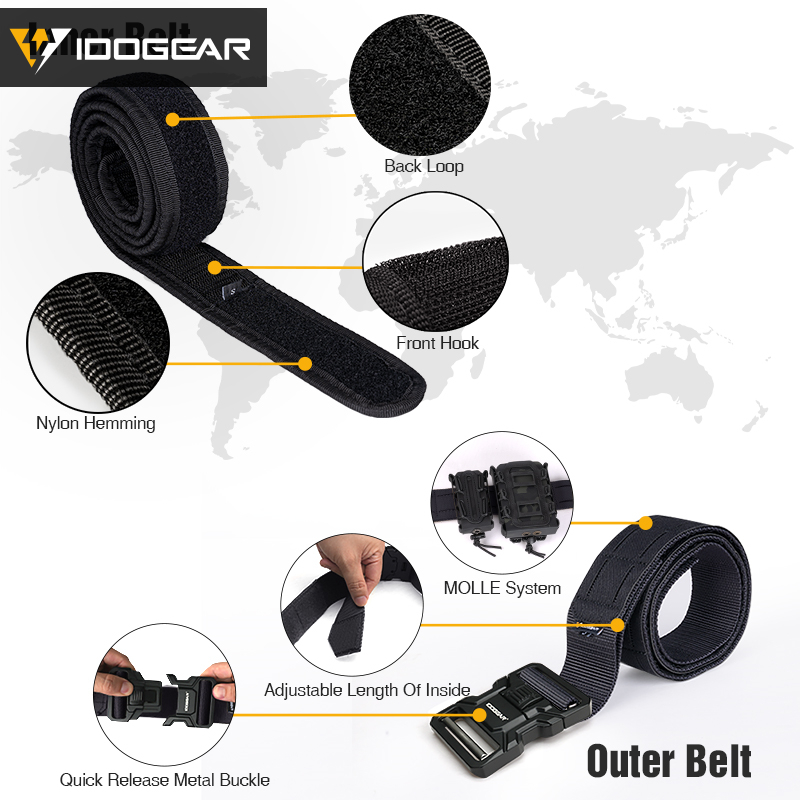 IDOGEAR Tactical 2" Belt with Metal Buckle Laser Cut MOLLE for Outdoor Training 3445