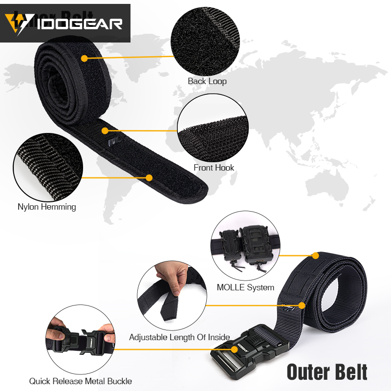 IDOGEAR Tactical 2" Belt with Metal Buckle Laser Cut MOLLE for Outdoor Training 3445