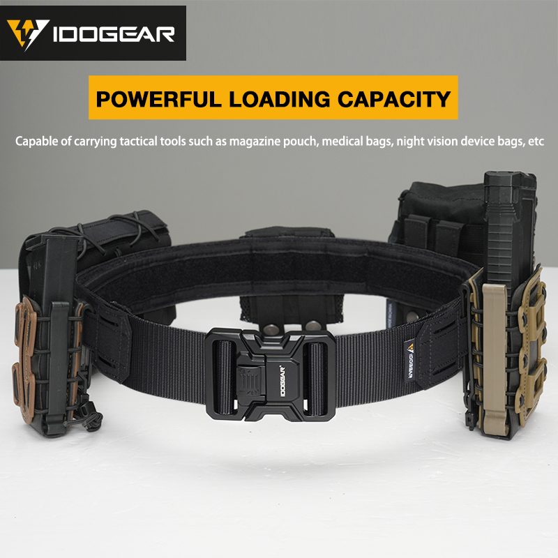 IDOGEAR Tactical 2" Belt with Metal Buckle Laser Cut MOLLE for Outdoor Training 3445