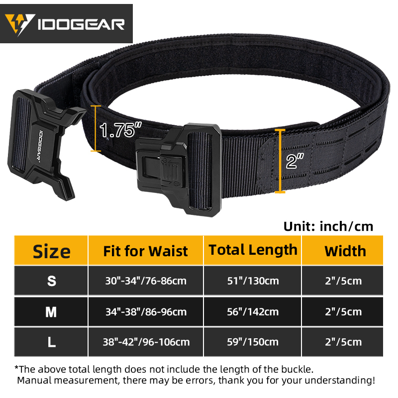 IDOGEAR Tactical 2" Belt with Metal Buckle Laser Cut MOLLE for Outdoor Training 3445