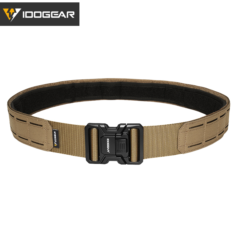 IDOGEAR Tactical 2" Belt with Metal Buckle Laser Cut MOLLE for Outdoor Training 3445