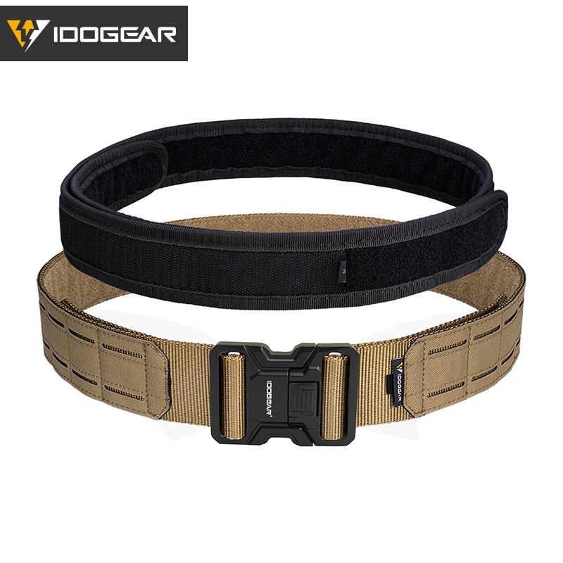 IDOGEAR Tactical 2" Belt with Metal Buckle Laser Cut MOLLE for Outdoor Training 3445