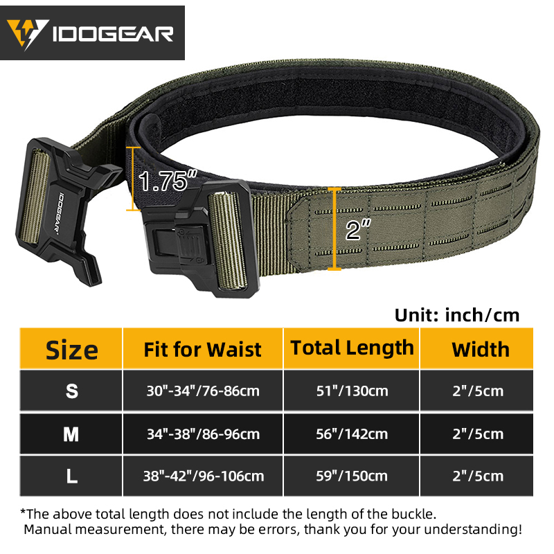 IDOGEAR Tactical 2" Belt with Metal Buckle Laser Cut MOLLE for Outdoor Training 3445