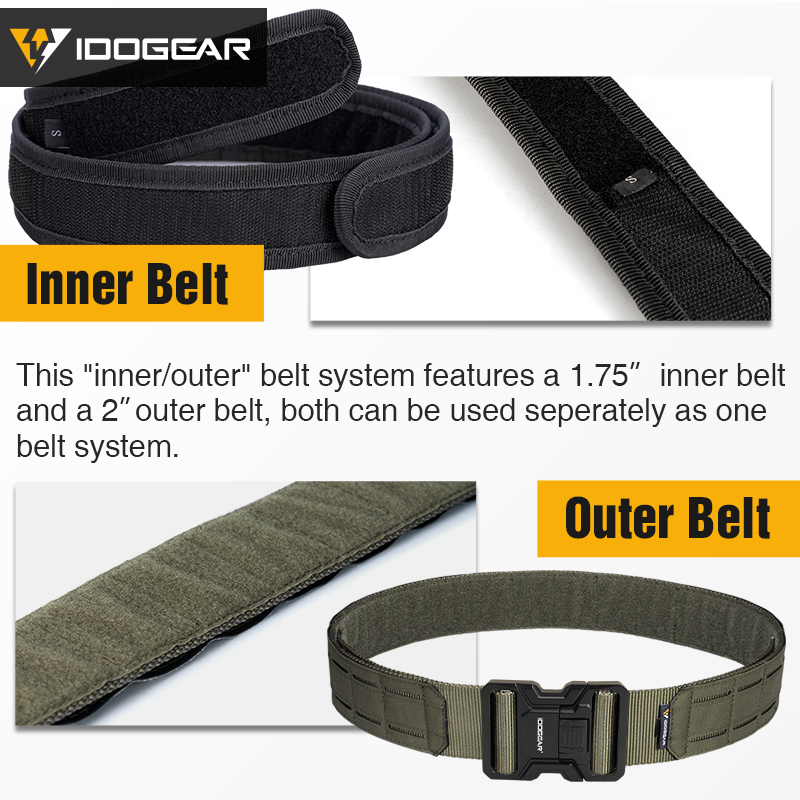 IDOGEAR Tactical 2" Belt with Metal Buckle Laser Cut MOLLE for Outdoor Training 3445