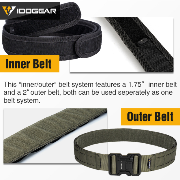 IDOGEAR Tactical 2" Belt with Metal Buckle Laser Cut MOLLE for Outdoor Training 3445