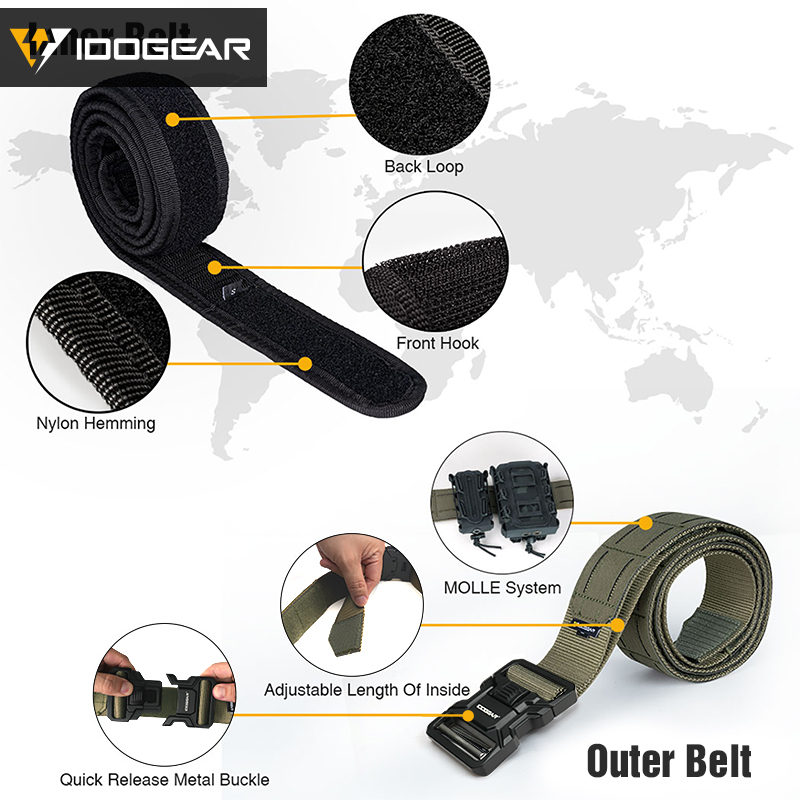 IDOGEAR Tactical 2" Belt with Metal Buckle Laser Cut MOLLE for Outdoor Training 3445