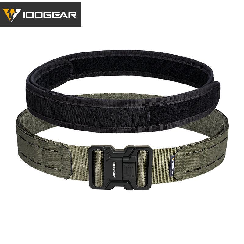 IDOGEAR Tactical 2" Belt with Metal Buckle Laser Cut MOLLE for Outdoor Training 3445