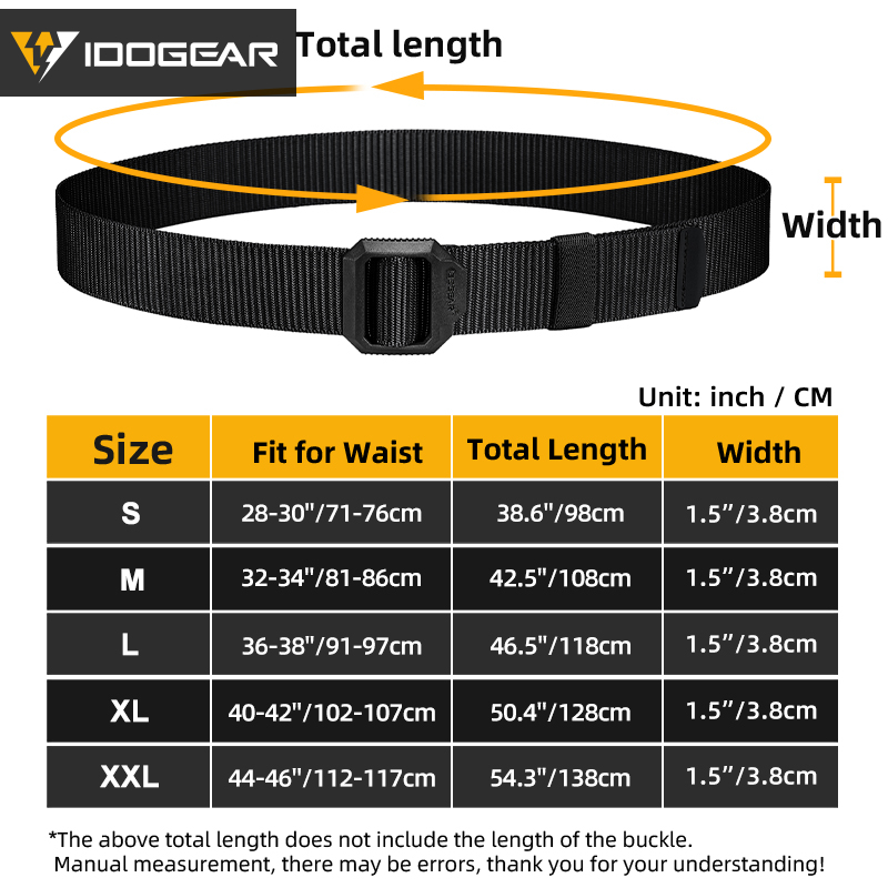 IDOGEAR 1.5" Metal-Free Nylon Tactical Belt POM Plastic Quick Adjust Buckle 3452