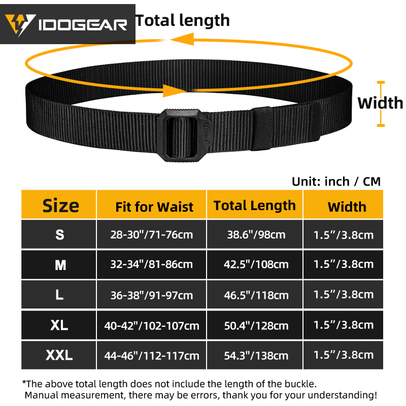 IDOGEAR 1.5" Metal-Free Nylon Tactical Belt POM Plastic Quick Adjust Buckle 3452