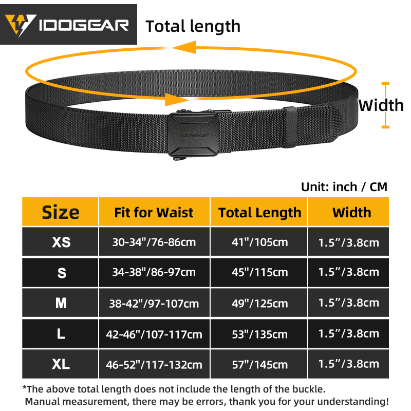 IDOGEAR Men's No-Hole Nylon Work Belt Quick Release Buckle Adjustable Utility Belt 3455