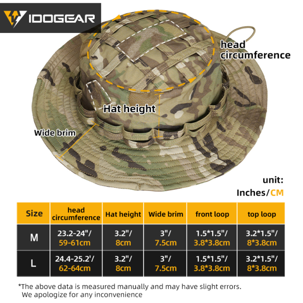 IDOGEAR Wide Brim Outdoor Boonie Hat Breathable Sun Hat with Adjustable Chin Strap 3624