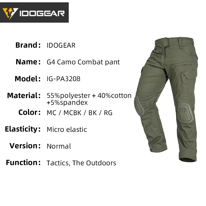 IDOGEAR G4 Tactical Pants With Knee Pads Outdoor Breathable Tactical Trousers 3208
